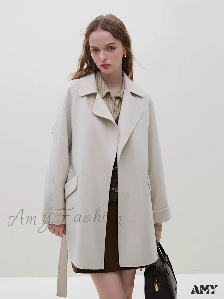 Wool One Hand Length Retro Red Raglan Sleeve Belt Design Mid-Length Coat - Image 6