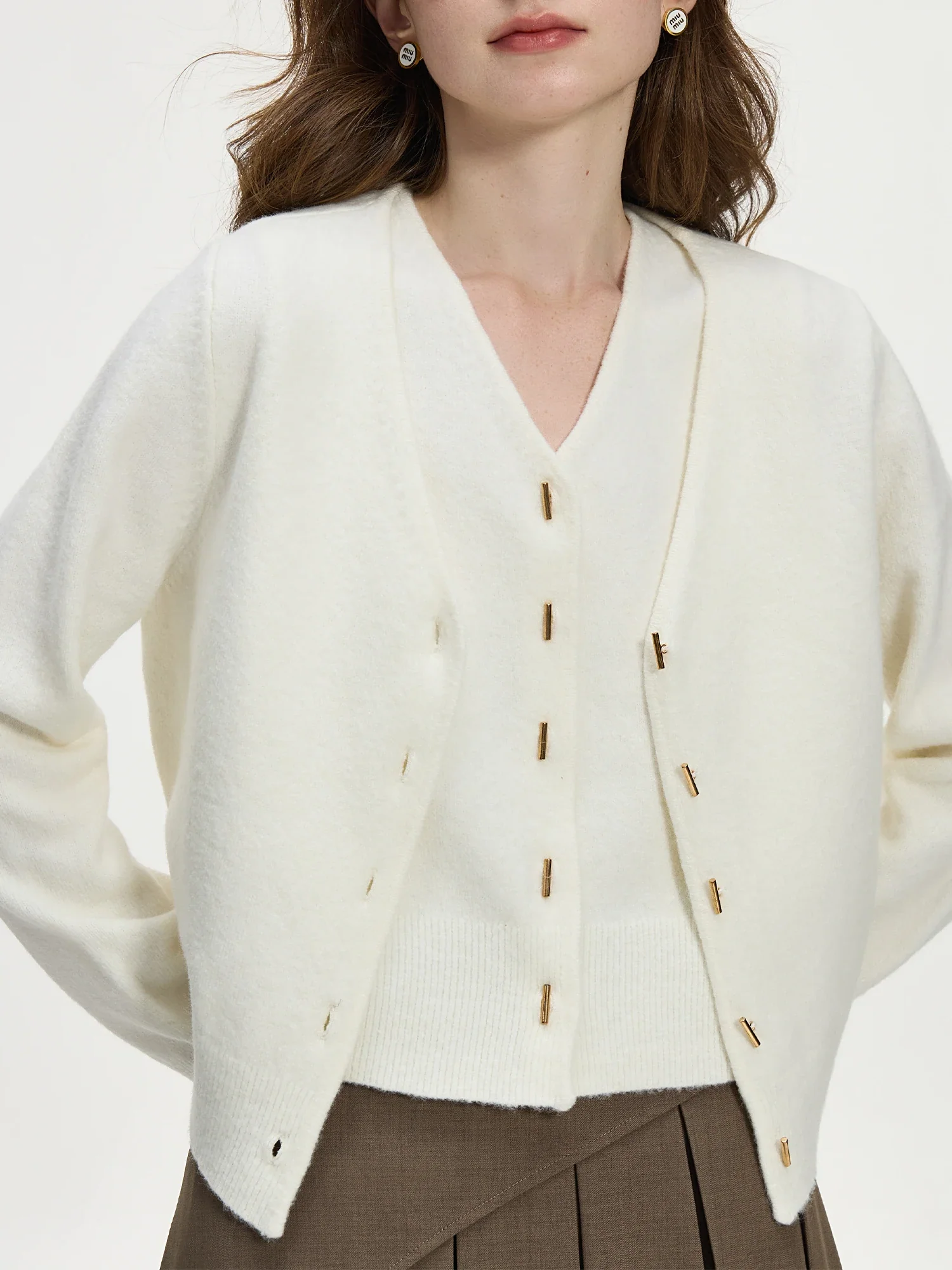 Wool V-neck Two-piece Knit Cardigan - Image 2