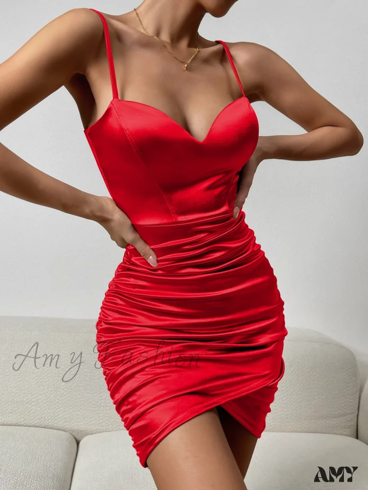 Amy Fashion - Wrap Satin Cami Bodycon Dress