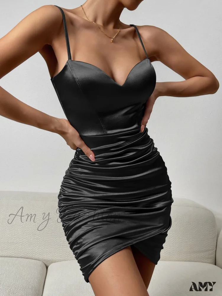 Amy Fashion - Wrap Satin Cami Bodycon Dress - Image 8