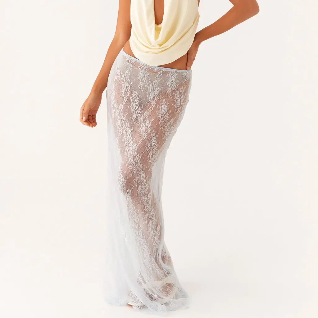 Y2K Floral Lace Sheer Long Skirt - Image 4