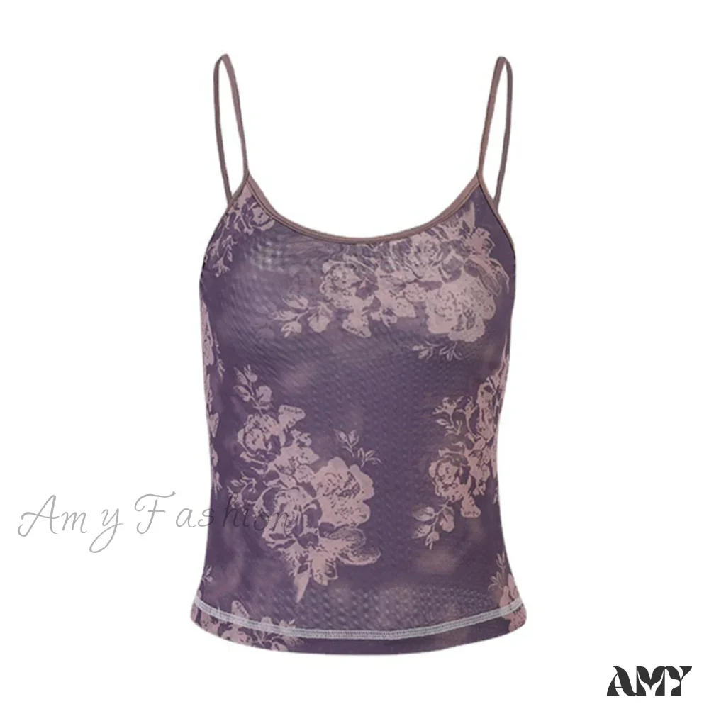 Amy Fashion - Y2k Mesh Sheer Floral T-Shirts - Image 5