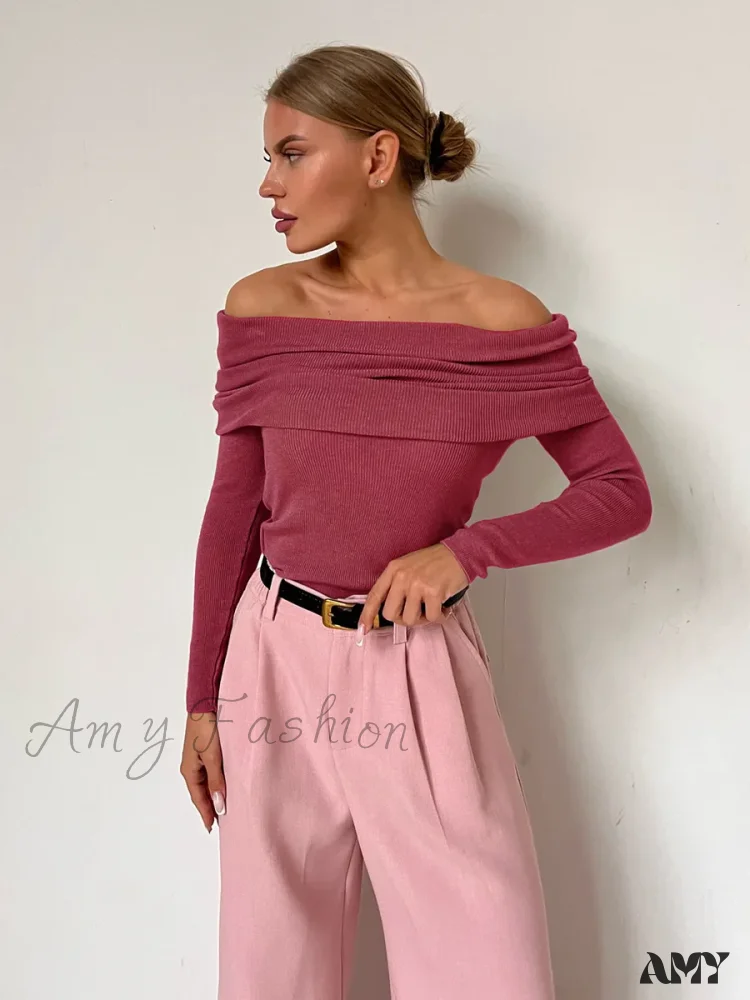 Y2K Off Shoulder Autumn Winter Solid Long Sleeve Streetwear Sweater - Image 3