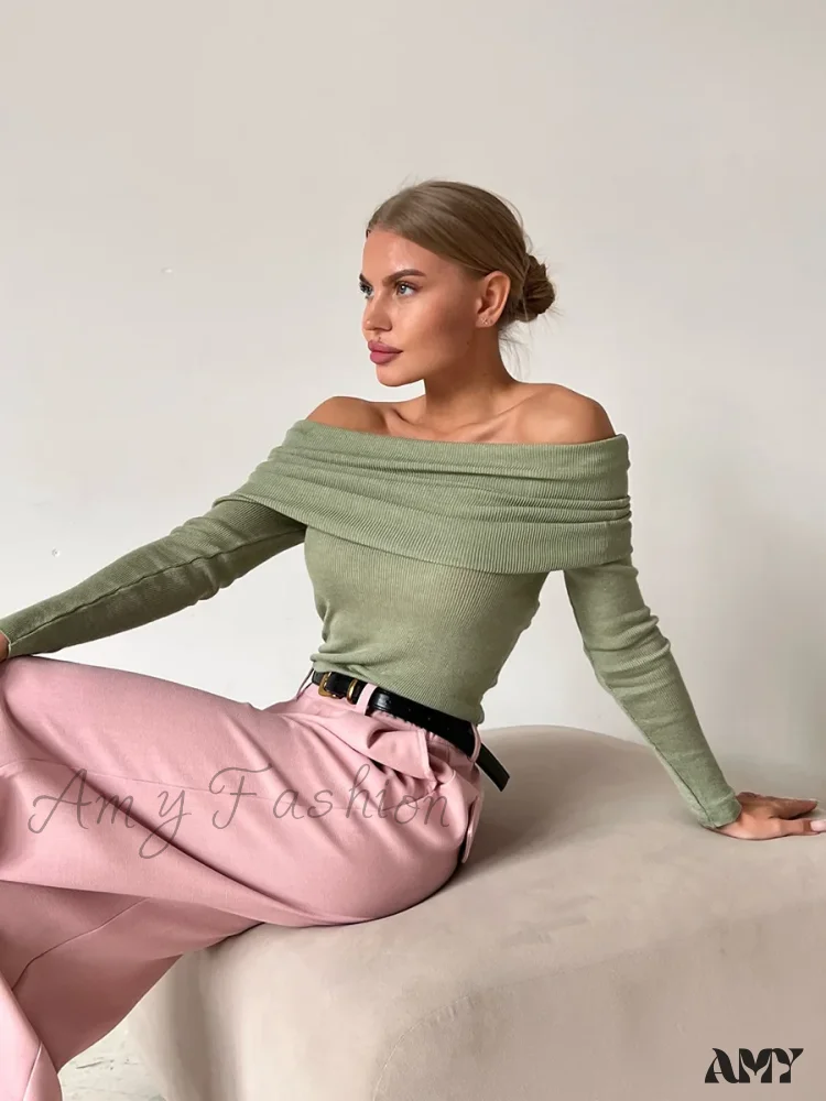 Y2K Off Shoulder Autumn Winter Solid Long Sleeve Streetwear Sweater - Image 5