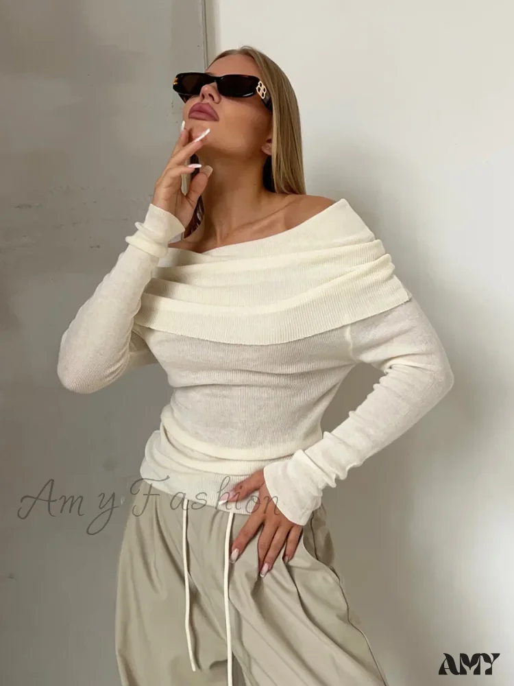 Y2K Off Shoulder Autumn Winter Solid Long Sleeve Streetwear Sweater - Image 7