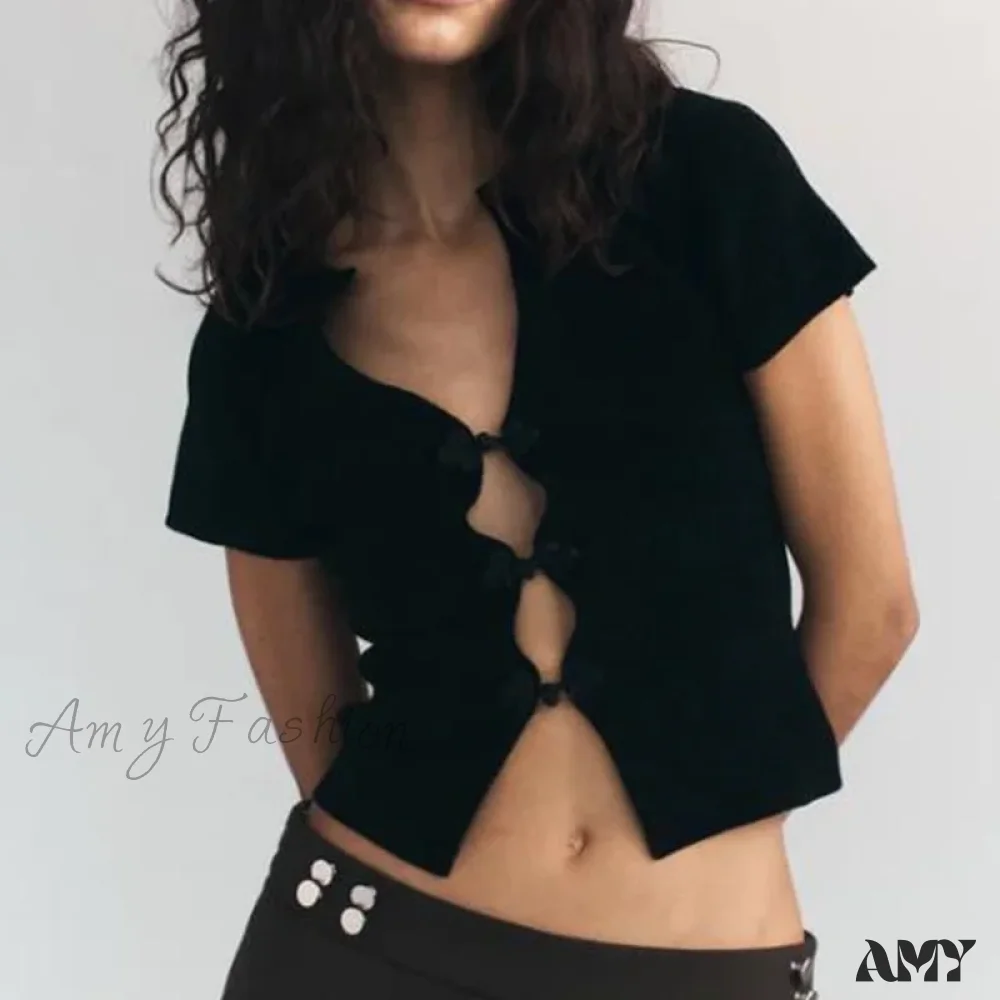 Y2k Sexy Solid Color Open Front Short Sleeve Slim Fit Streetwear Crop Top - Image 2