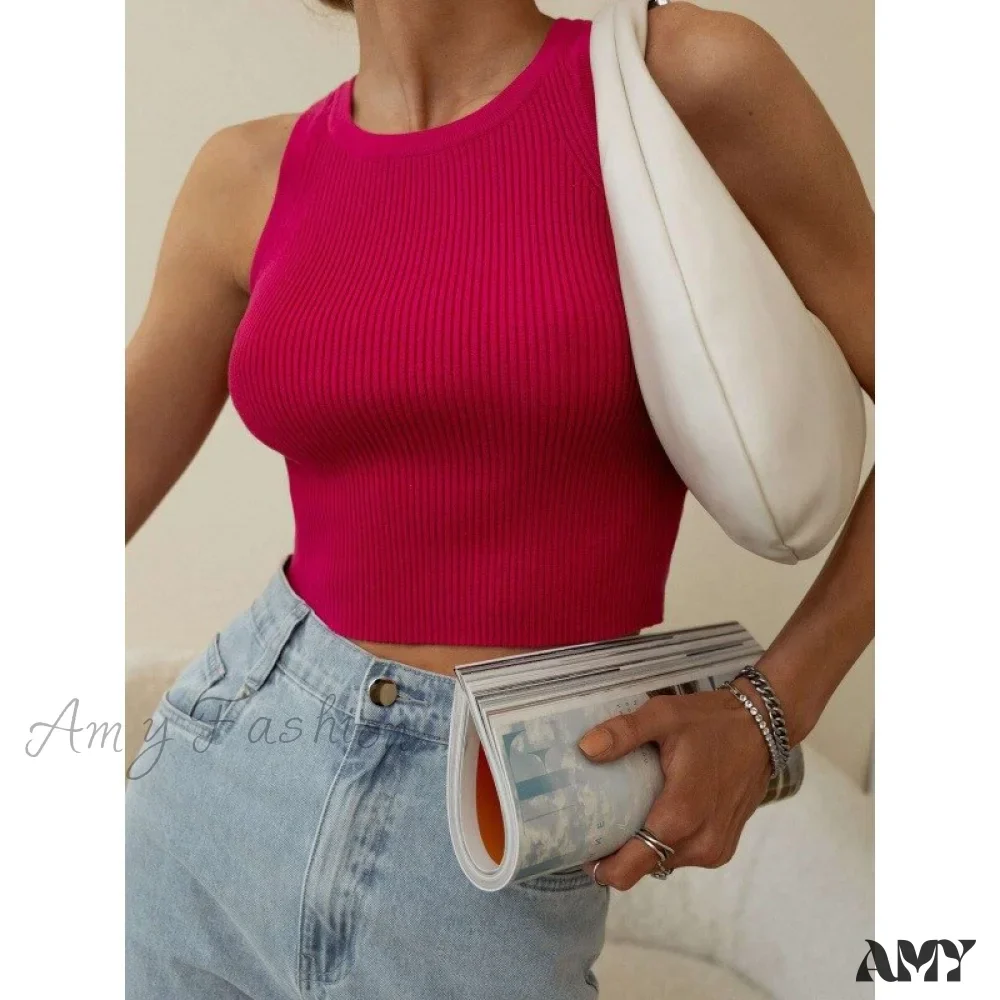 Amy Fashion - Y2K Sleeveless Knitted Crop Tops - Image 15