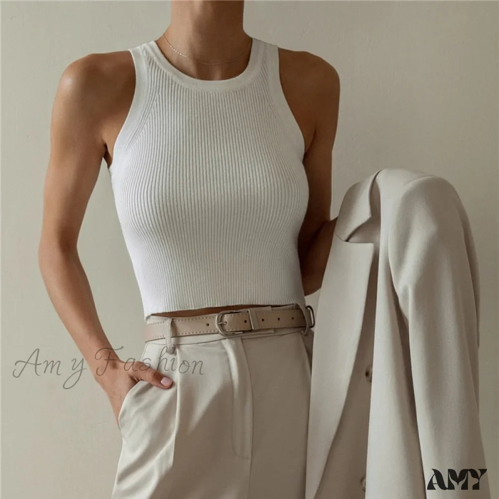 Amy Fashion - Y2K Sleeveless Knitted Crop Tops - Image 3