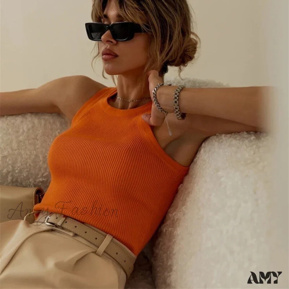 Amy Fashion - Y2K Sleeveless Knitted Crop Tops - Image 4