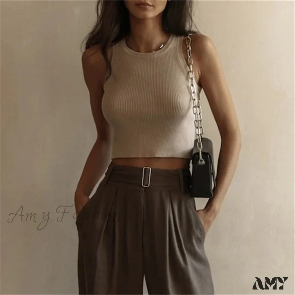 Amy Fashion - Y2K Sleeveless Knitted Crop Tops - Image 9
