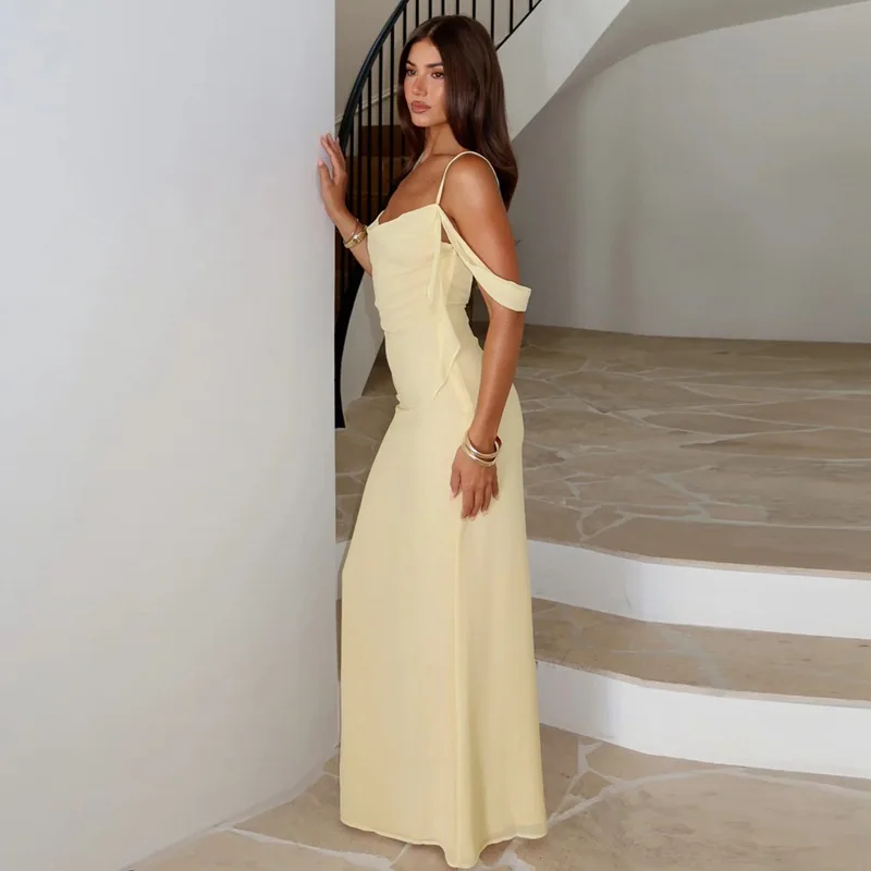 Yellow Suspender Backless Bodycon Prom Dress - Image 2