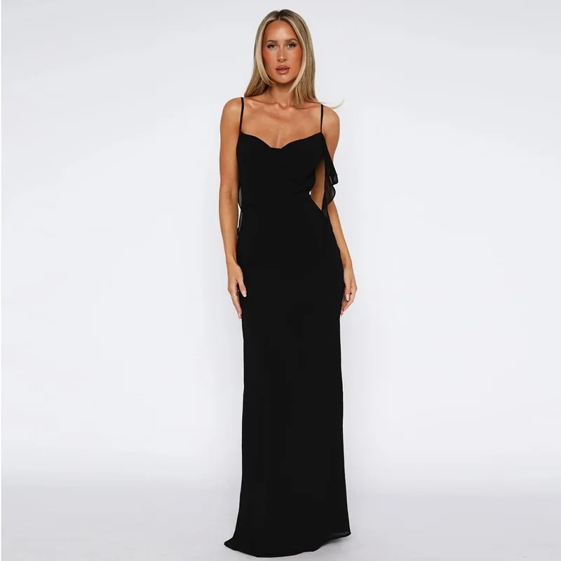 Yellow Suspender Backless Bodycon Prom Dress - Image 5